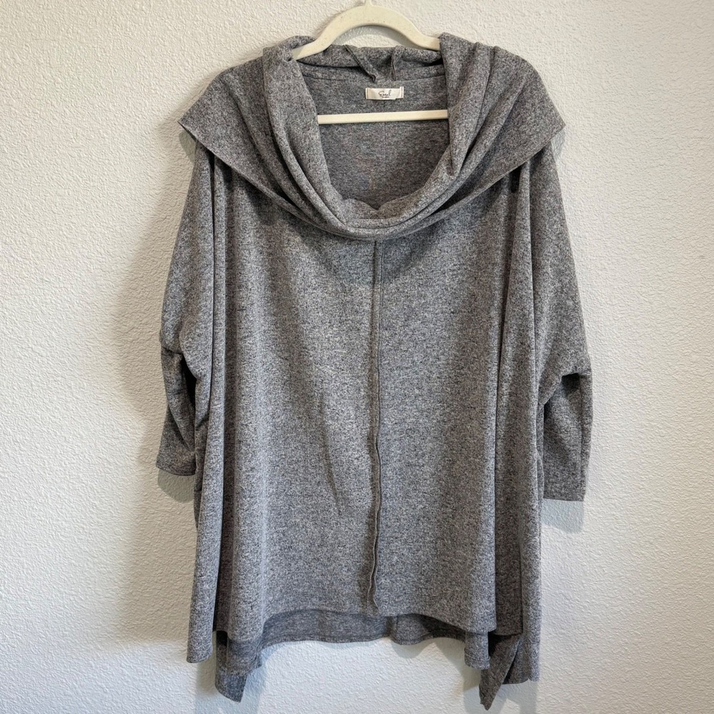 Easel Womens L Gray Marled‎ Cowl Neck Oversized Tunic Top Sweater Lagenlook Boho